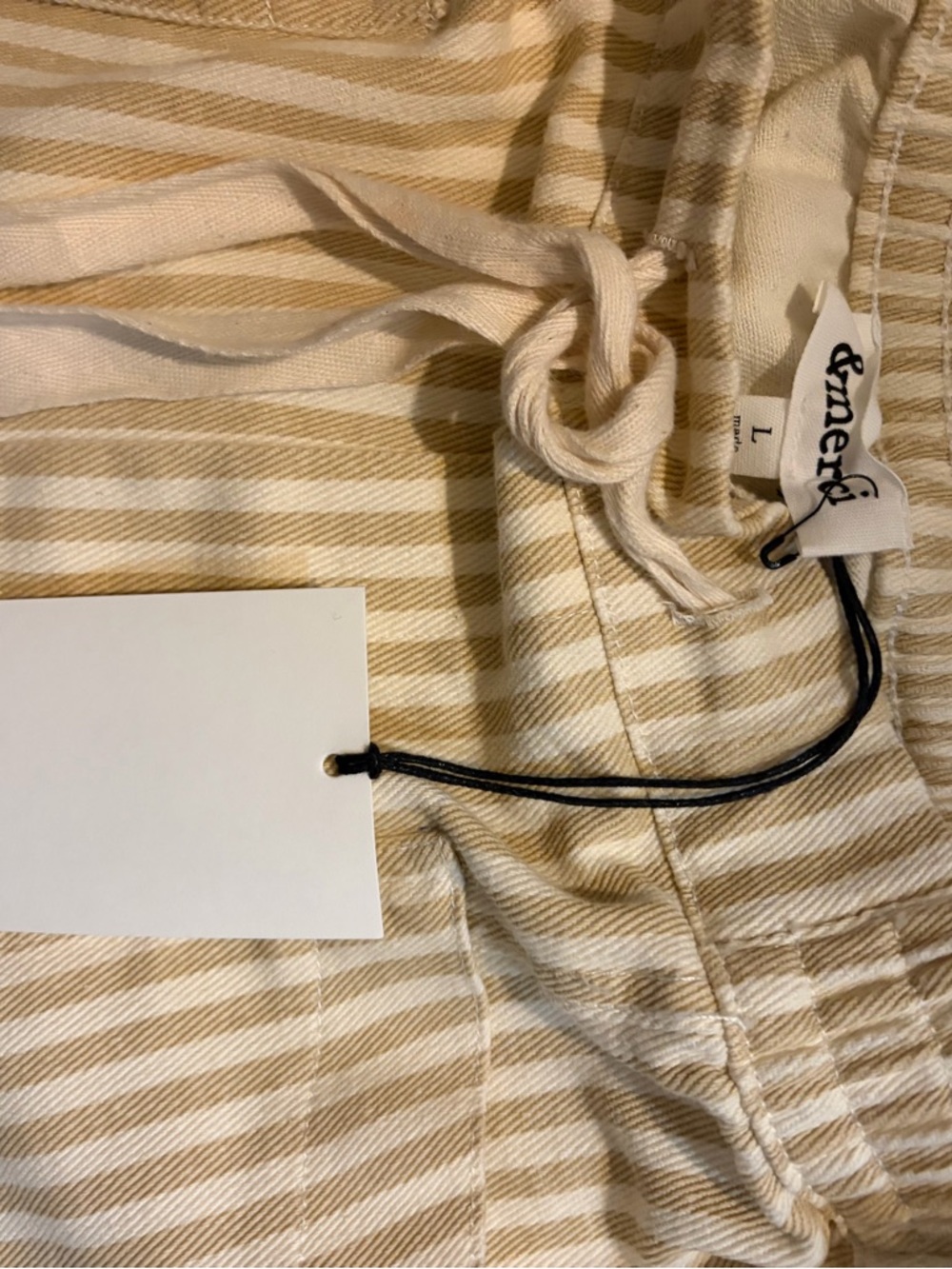 AmeriStriped Drawstring Shorts in Cream and Tan